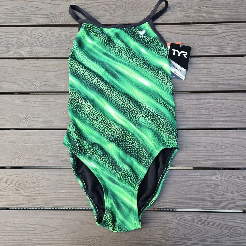 TYR Durafast Elite Women's Venom Diamondfit Green Swimsuit Women Size 34 New